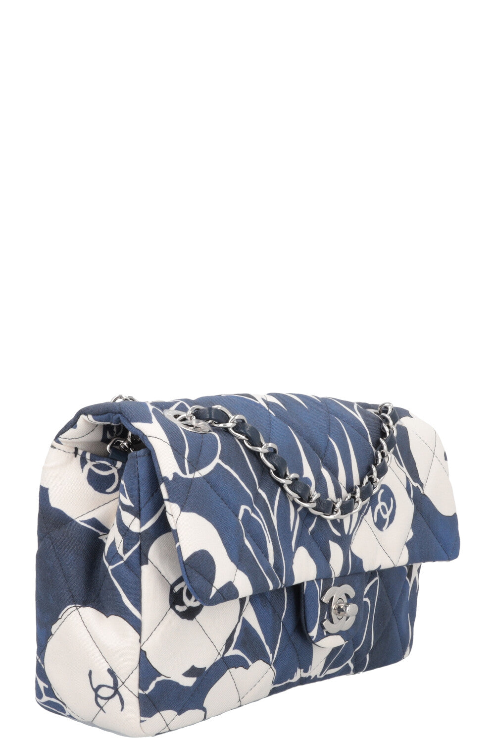 CHANEL Flowers Single Flap Bag 2022 Medium Canvas Blue