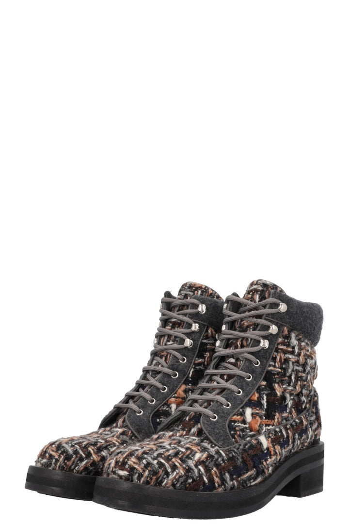 CHANEL Tweed Hiking Boots Multicolor