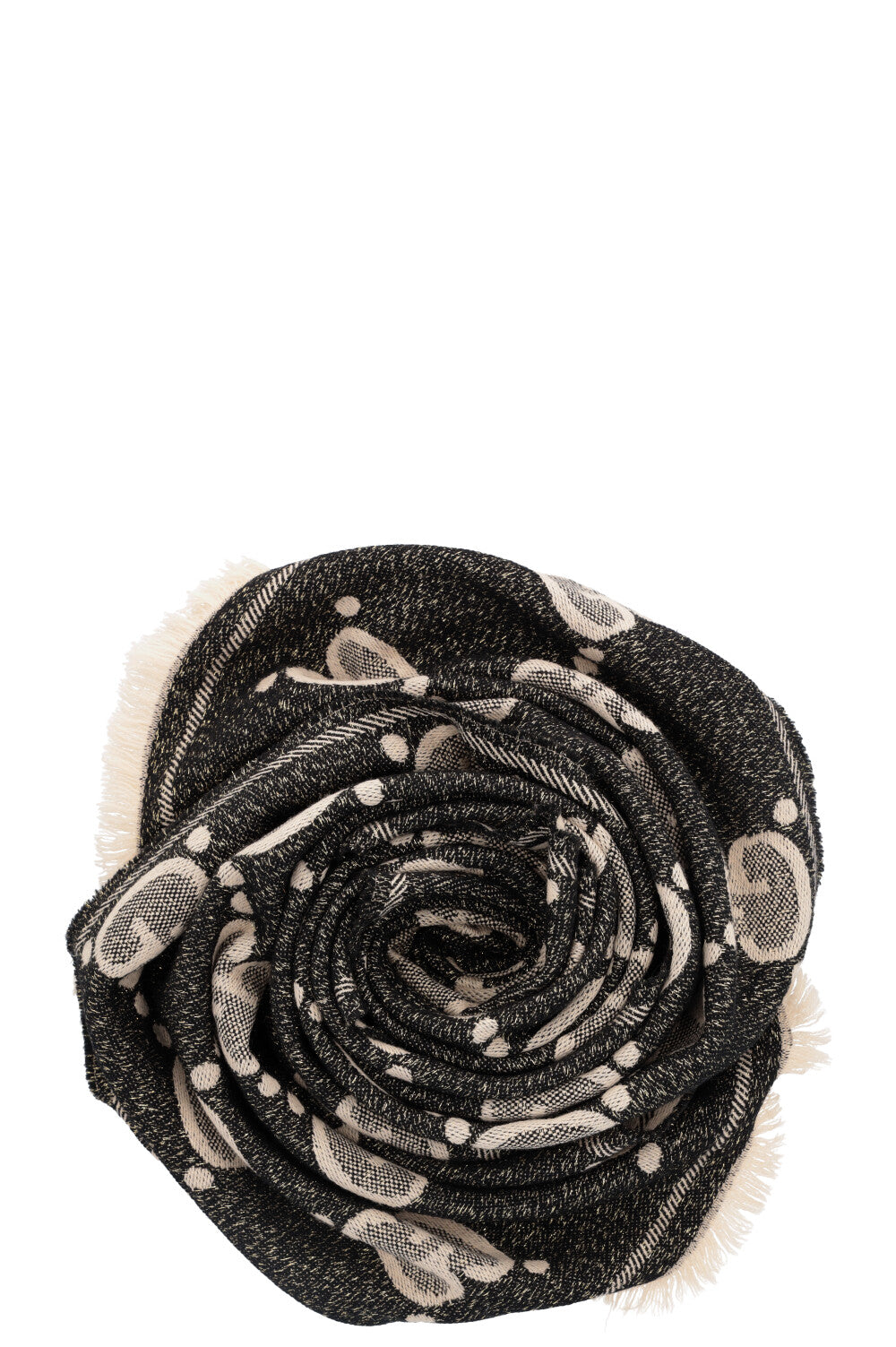 GUCCI GG Scarf Wool Black Gold Beige