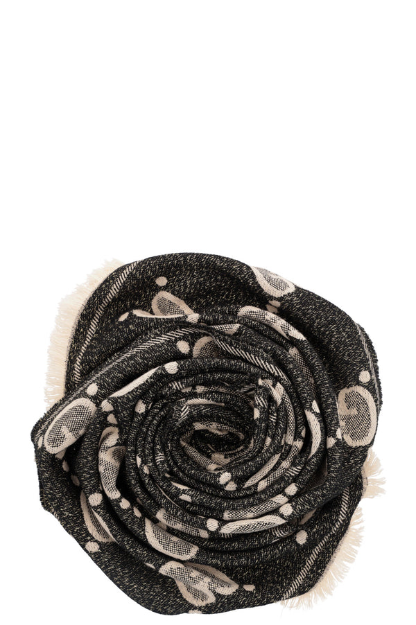 GUCCI GG Scarf Wool Black Gold Beige