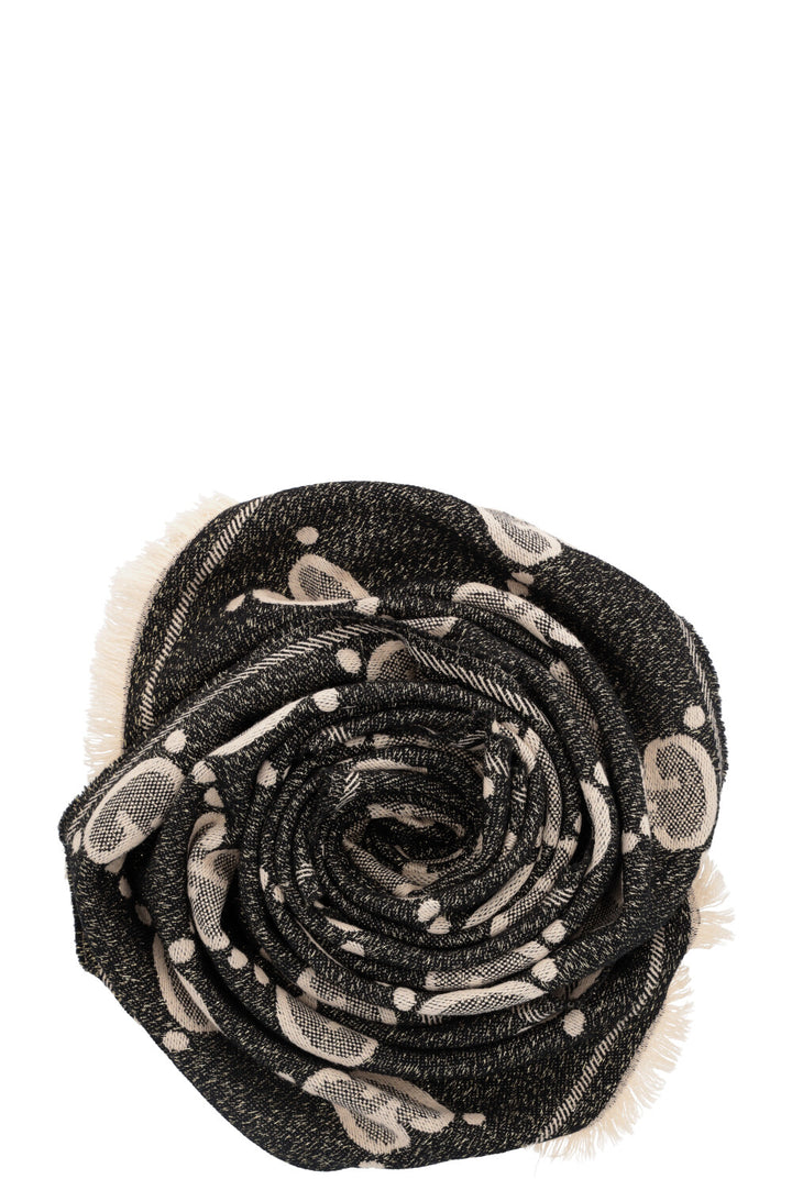 GUCCI GG Scarf Wool Black Gold Beige