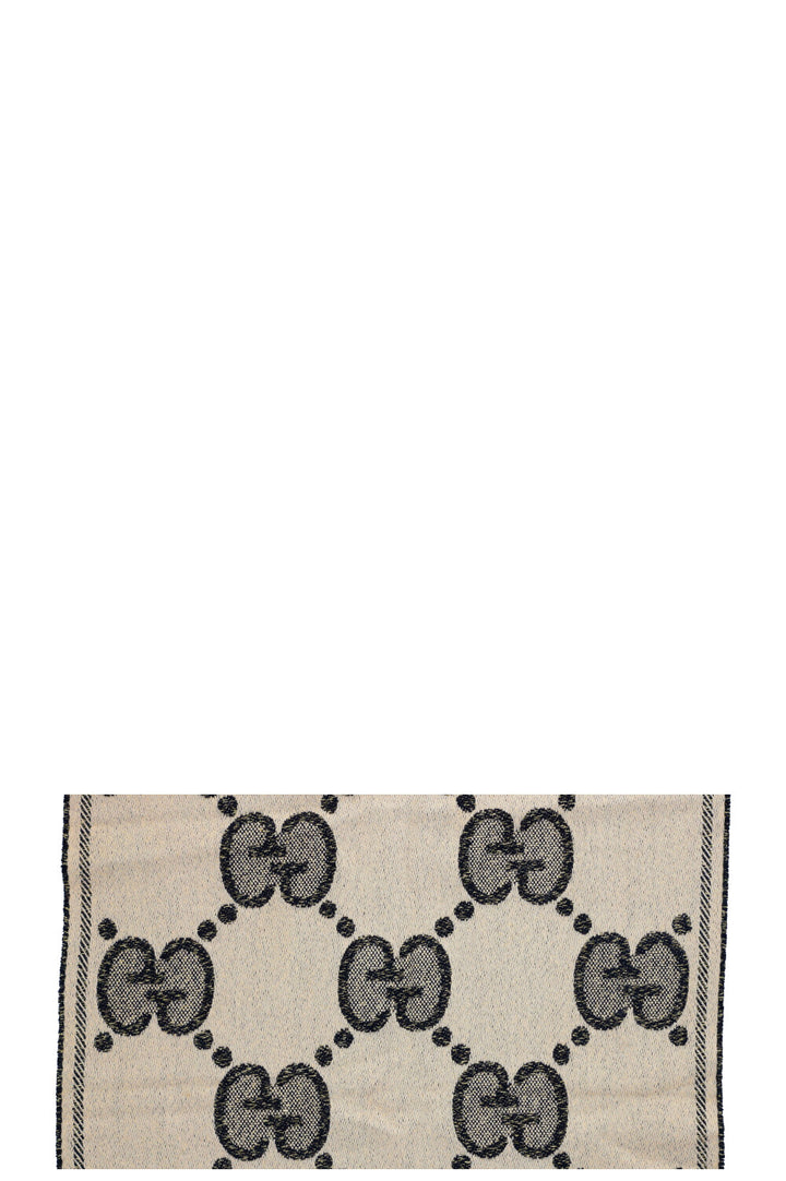 GUCCI GG Scarf Wool Black Gold Beige