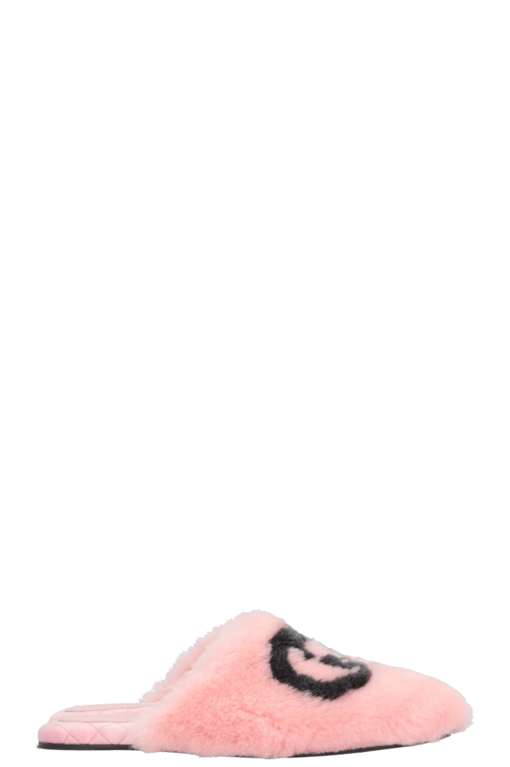 GUCCI GG Interlocking Flats Shearling Pink