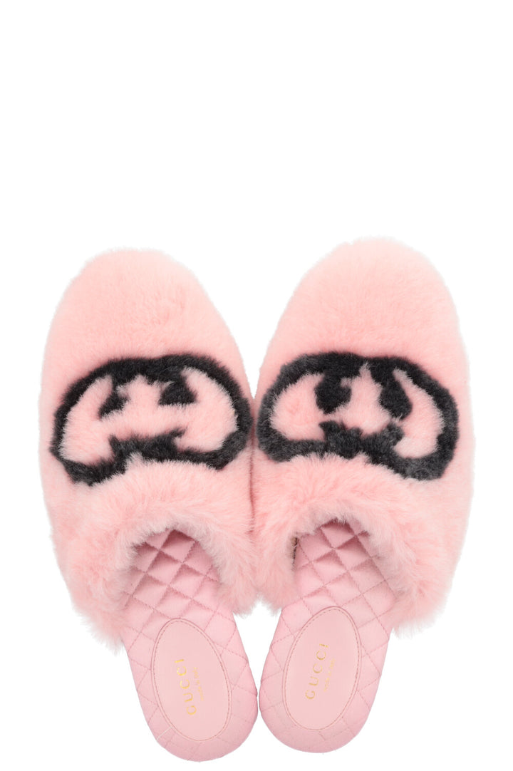 GUCCI GG Interlocking Flats Shearling Pink