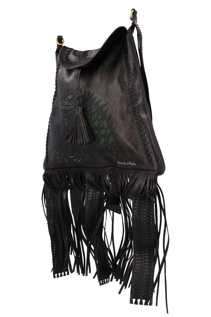 CHRISTIAN DIOR Niki De Saint Phalle Fringed Hobo Bag Leather Black