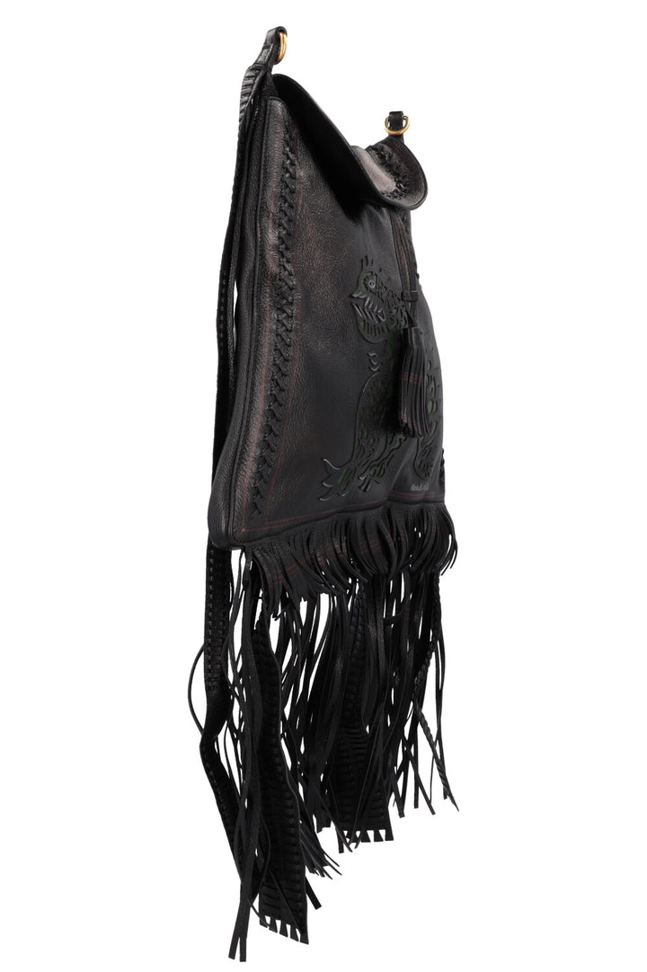 CHRISTIAN DIOR Niki De Saint Phalle Fringed Hobo Bag Leather Black
