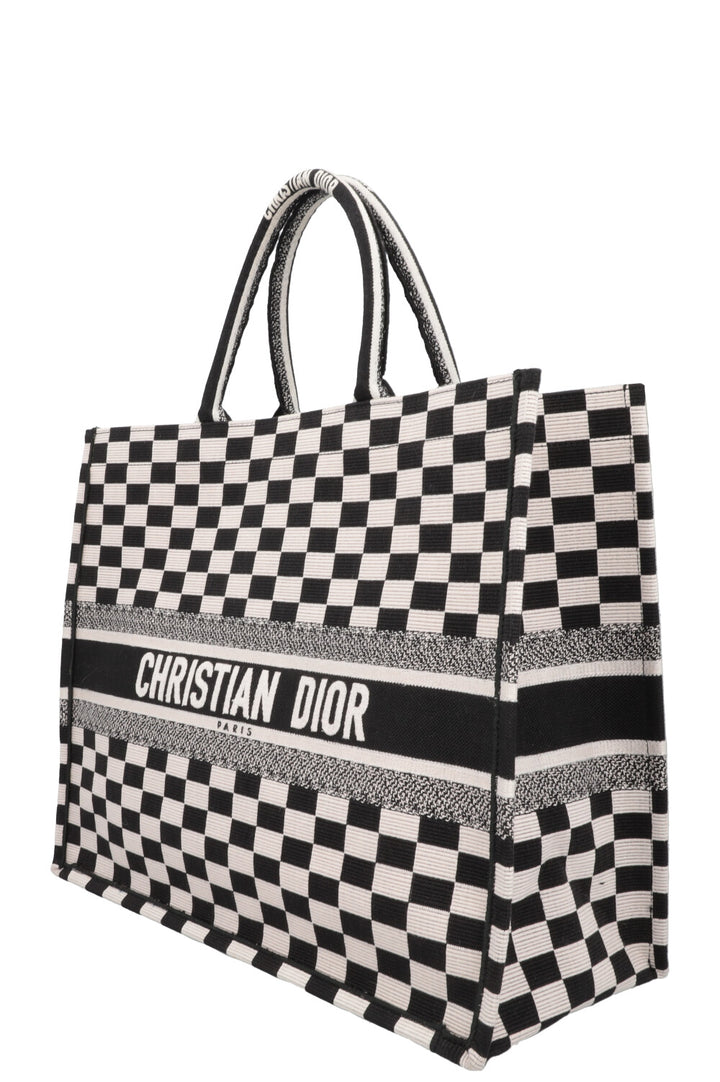 CHRISTIAN DIOR Medium Check Book Tote Black White
