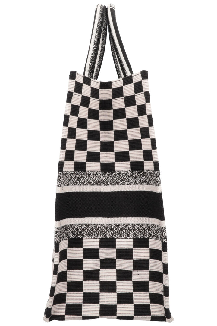 CHRISTIAN DIOR Medium Check Book Tote Black White