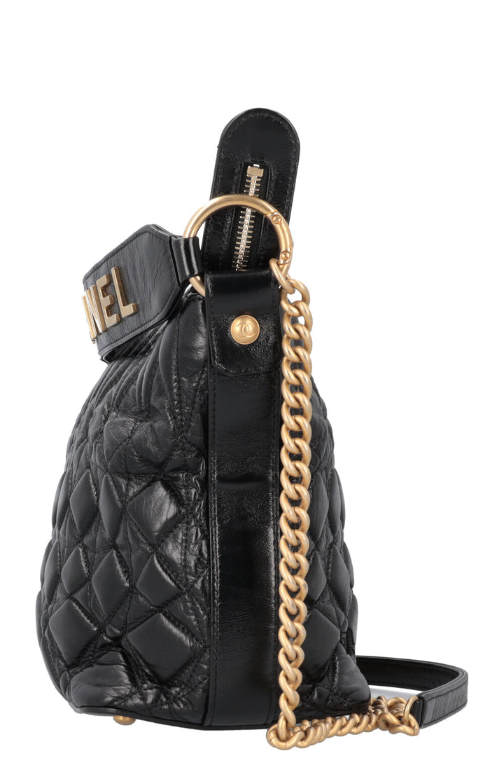 CHANEL 2019 Logo Hobo Crossbody Bag Black