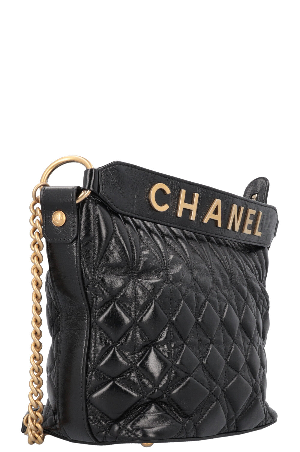 CHANEL 2019 Logo Hobo Crossbody Bag Black