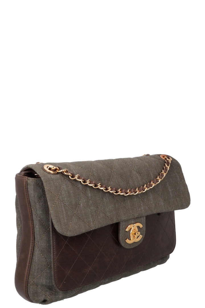 CHANEL 2016 Single Flap Large Green Brown