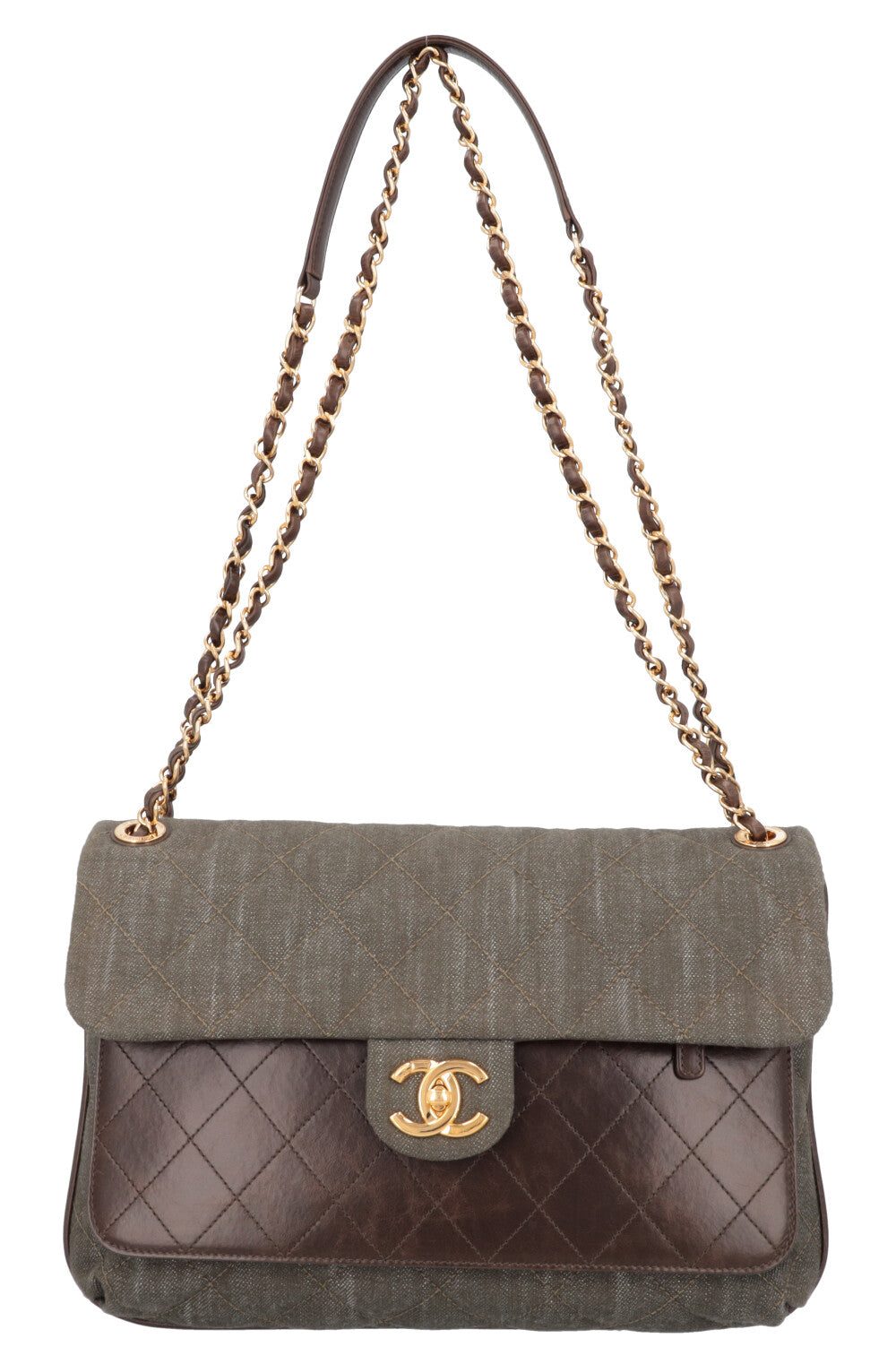 CHANEL 2016 Single Flap Large Green Brown
