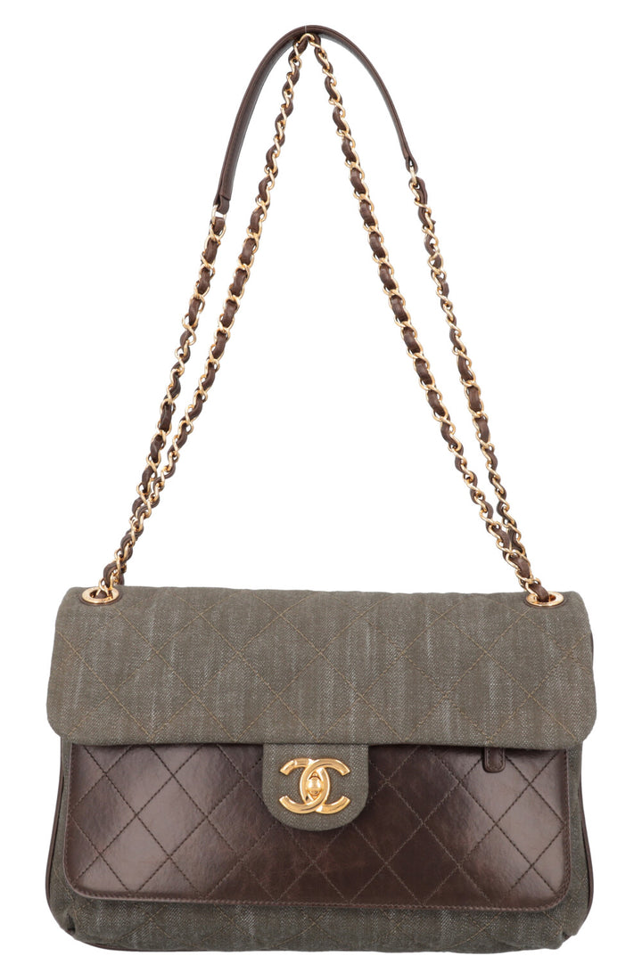 CHANEL 2016 Single Flap Large Green Brown