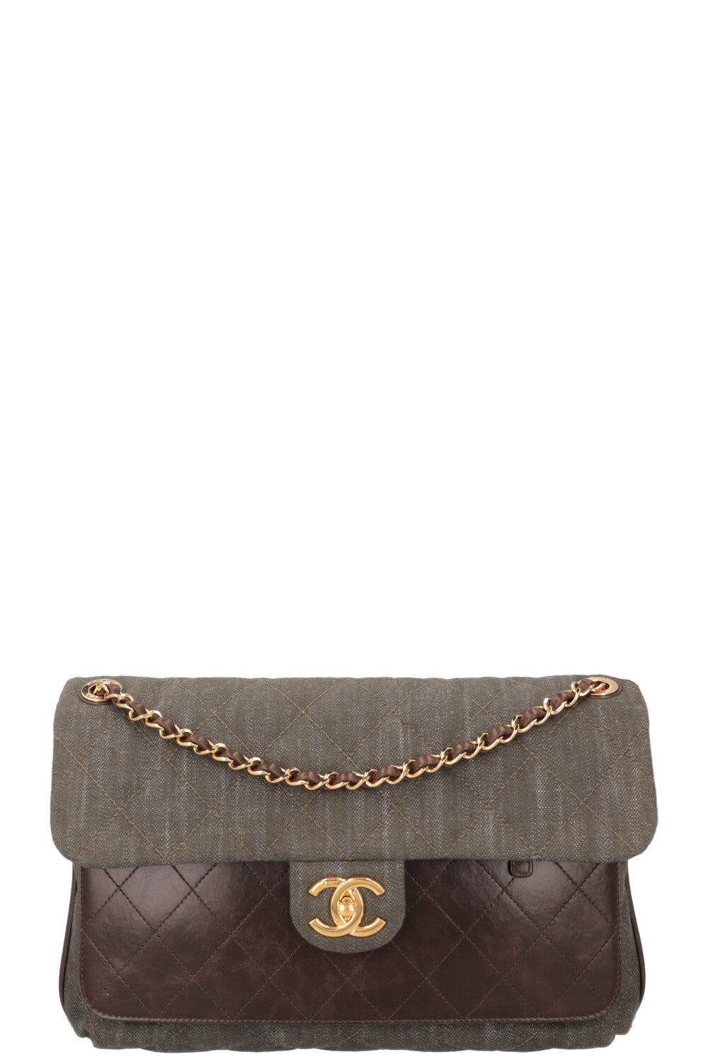 CHANEL 2016 Single Flap Large Green Brown