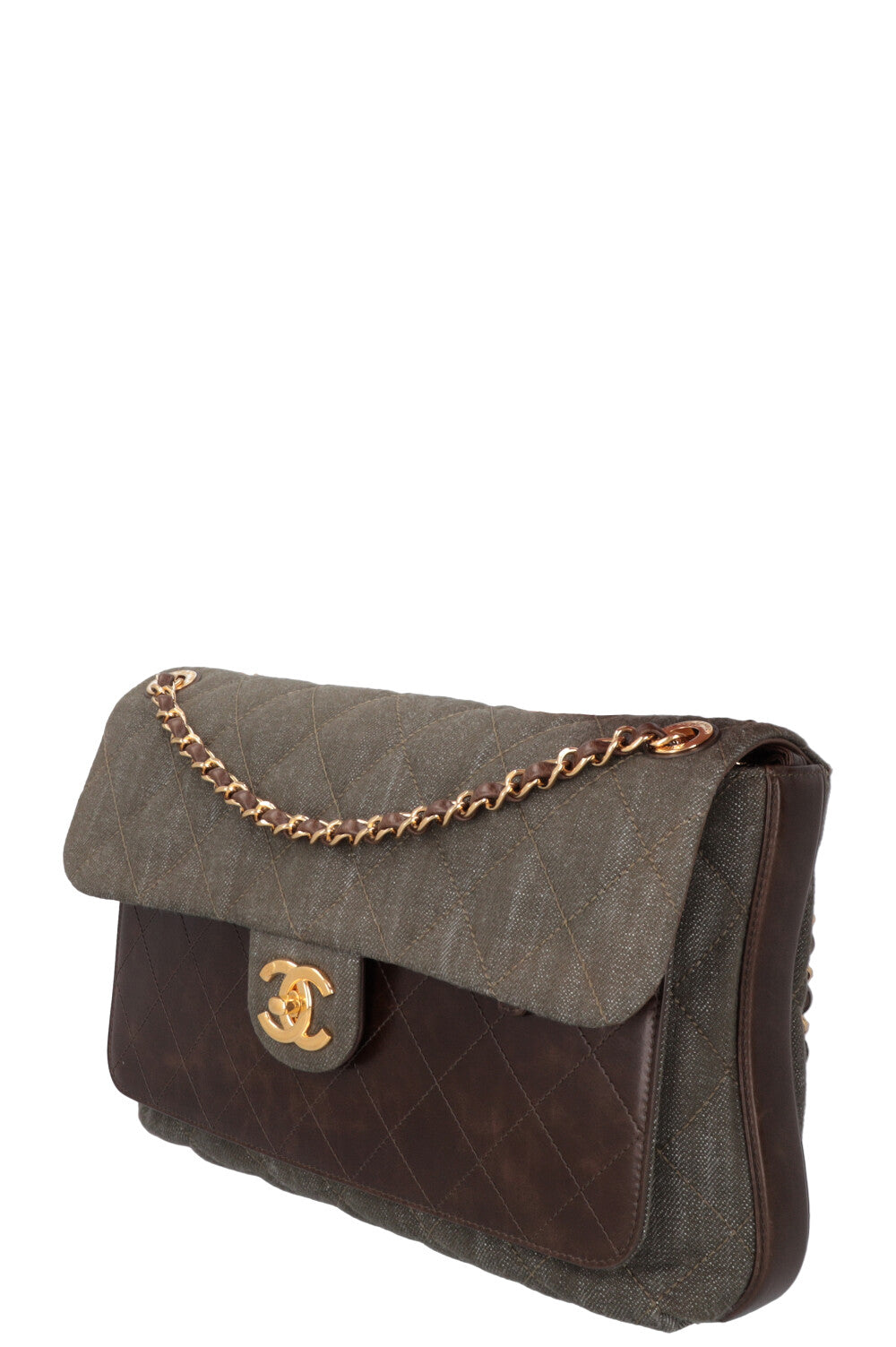 CHANEL 2016 Single Flap Large Green Brown