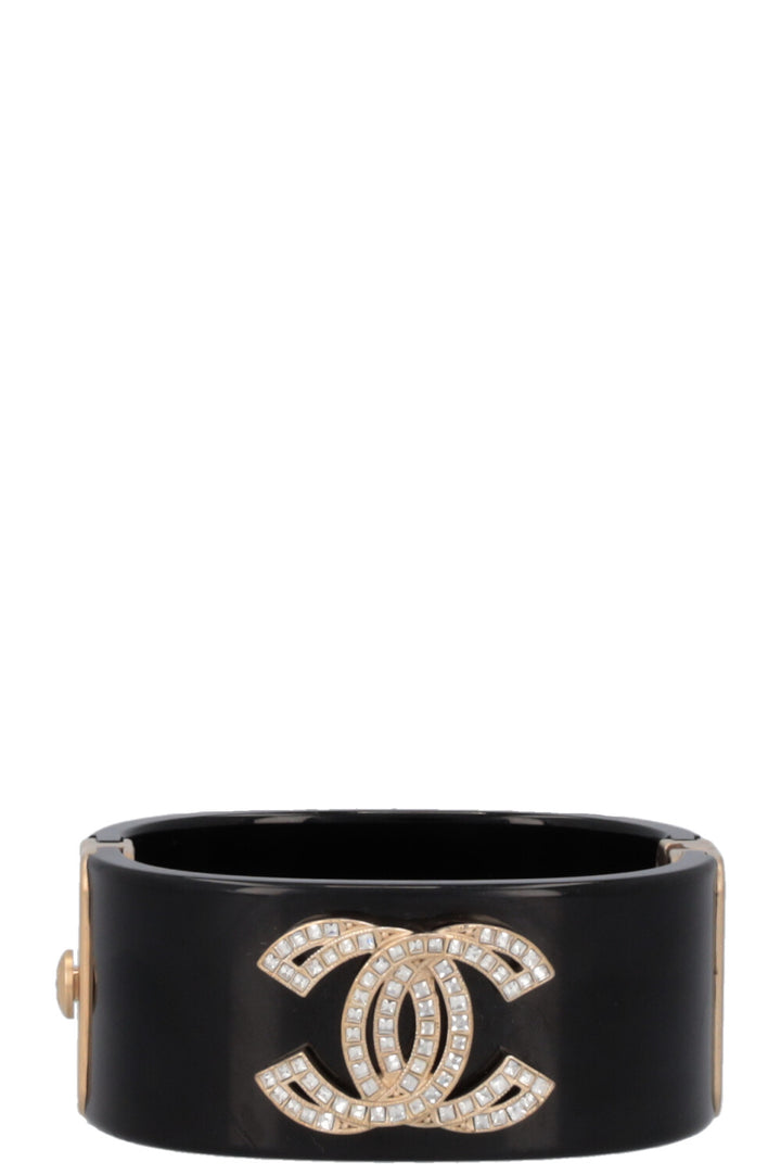 CHANEL 2016 Double Crystal CC Resin Cuff Black