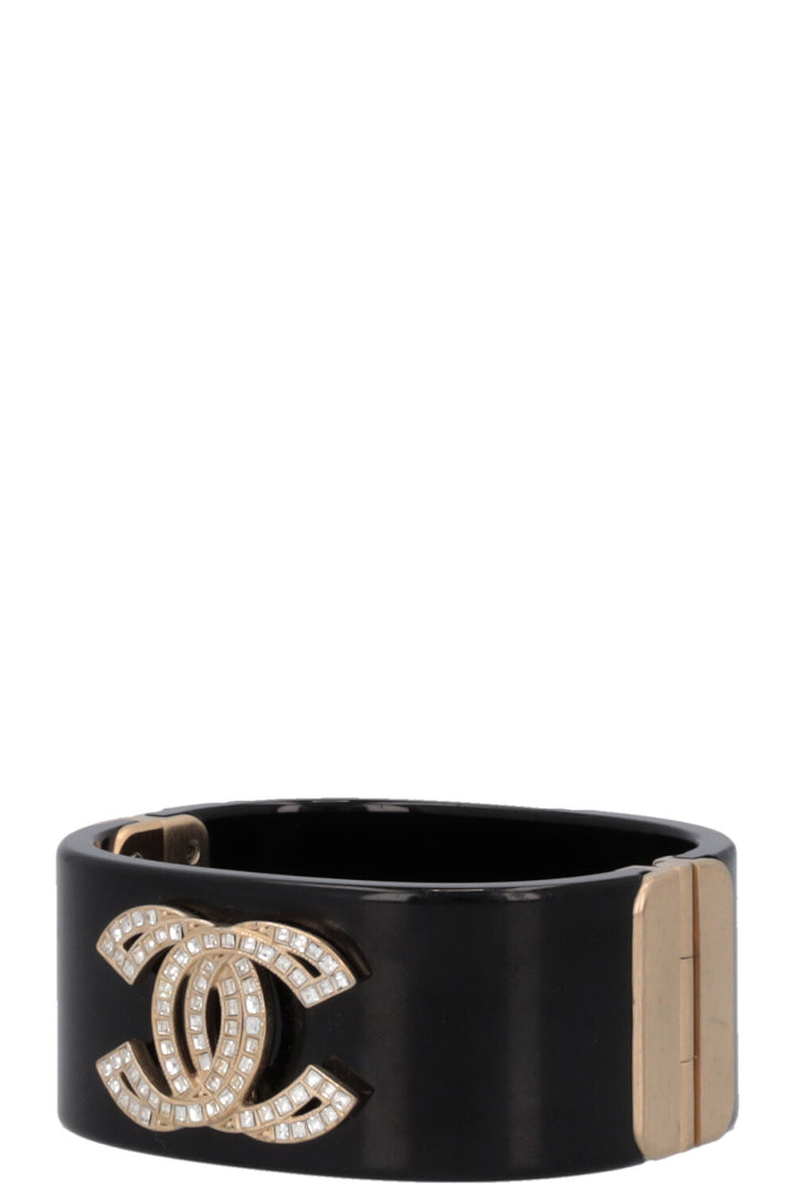 CHANEL 2016 Double Crystal CC Resin Cuff Black