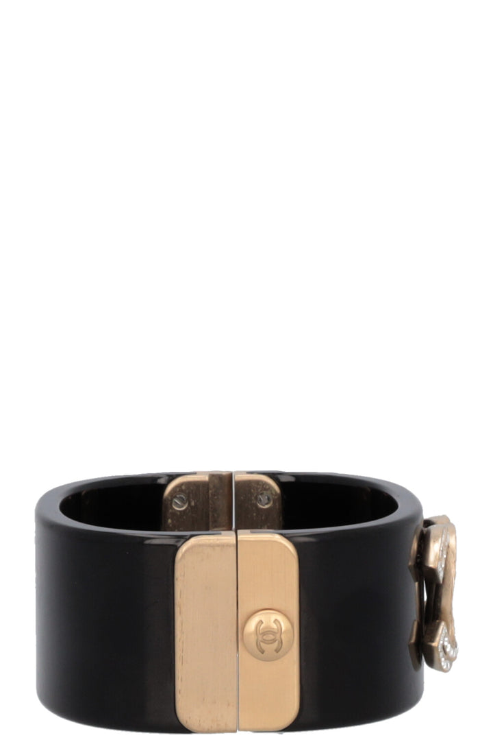 CHANEL 2016 Double Crystal CC Resin Cuff Black