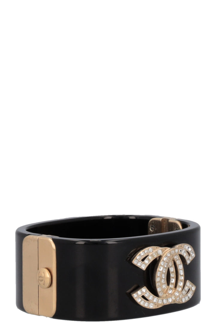 CHANEL 2016 Double Crystal CC Resin Cuff Black