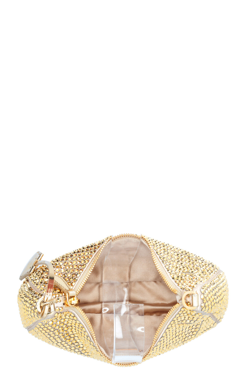 PRADA Re-Edition 2005 Crossbody Bag Gold Crystal Satin