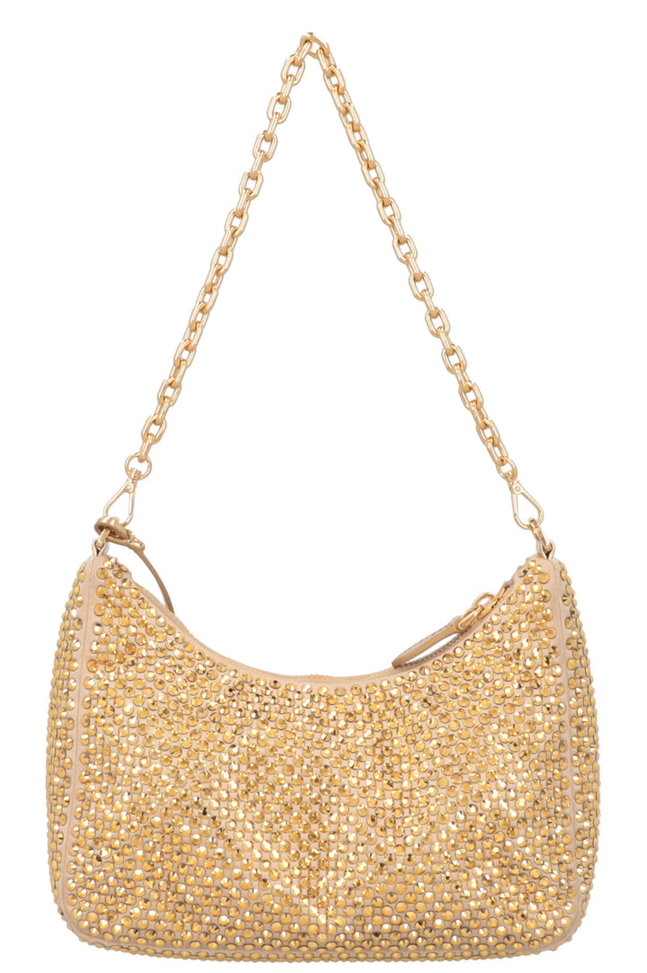 PRADA Re-Edition 2005 Crossbody Bag Gold Crystal Satin