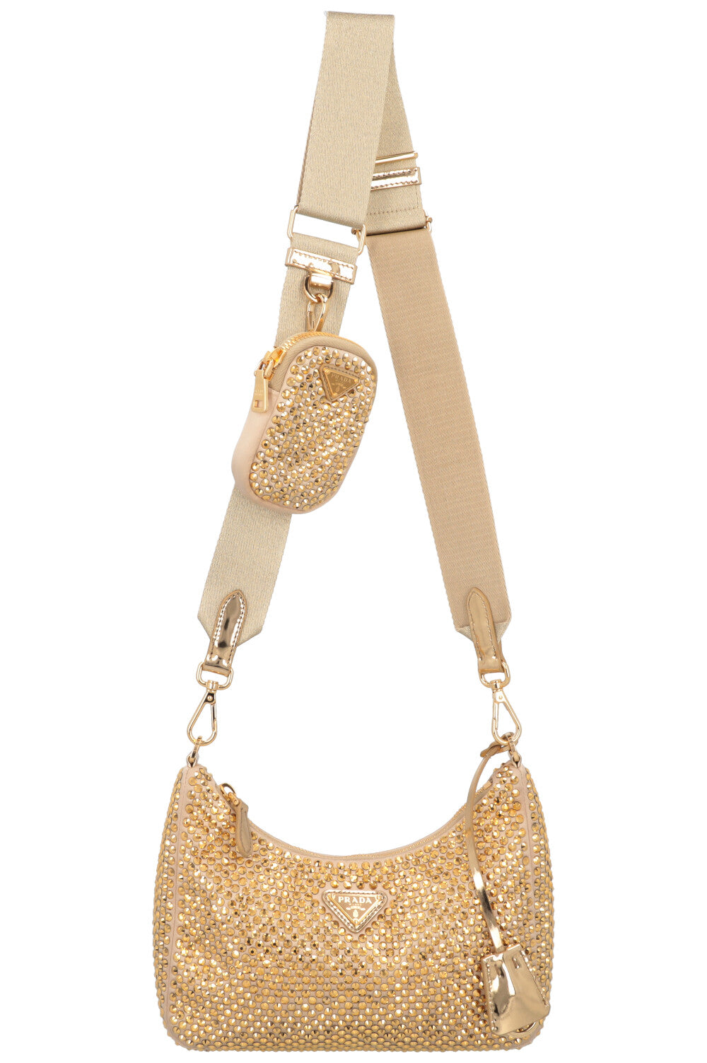 PRADA Re Edition 2005 Crossbody Bag Gold Crystal Satin REAWAKE