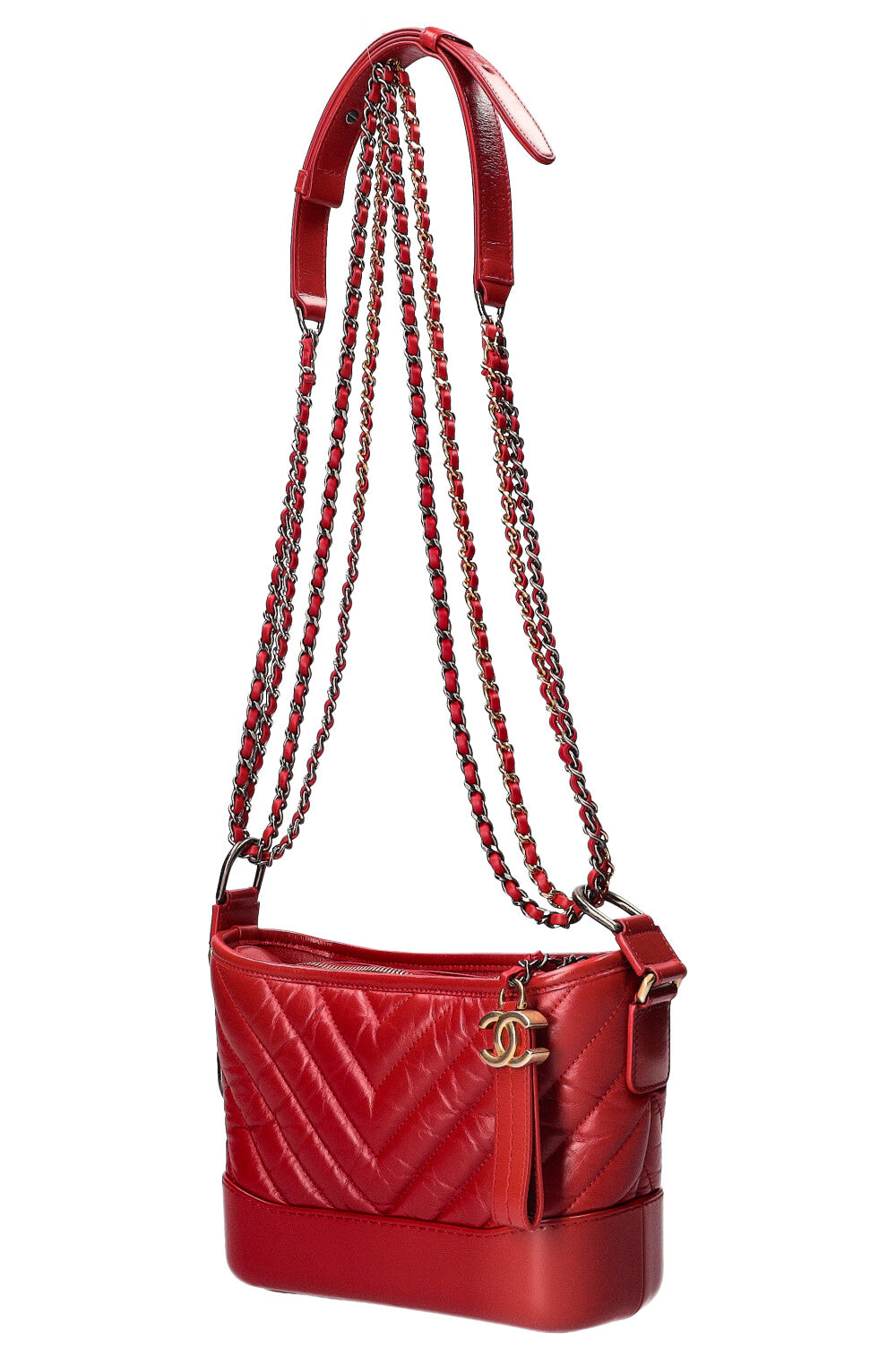 CHANEL Small Gabrielle Bag Chevron Red