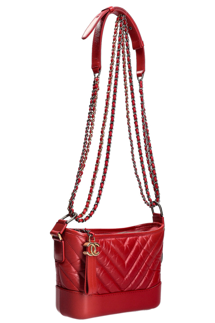 CHANEL Small Gabrielle Bag Chevron Red