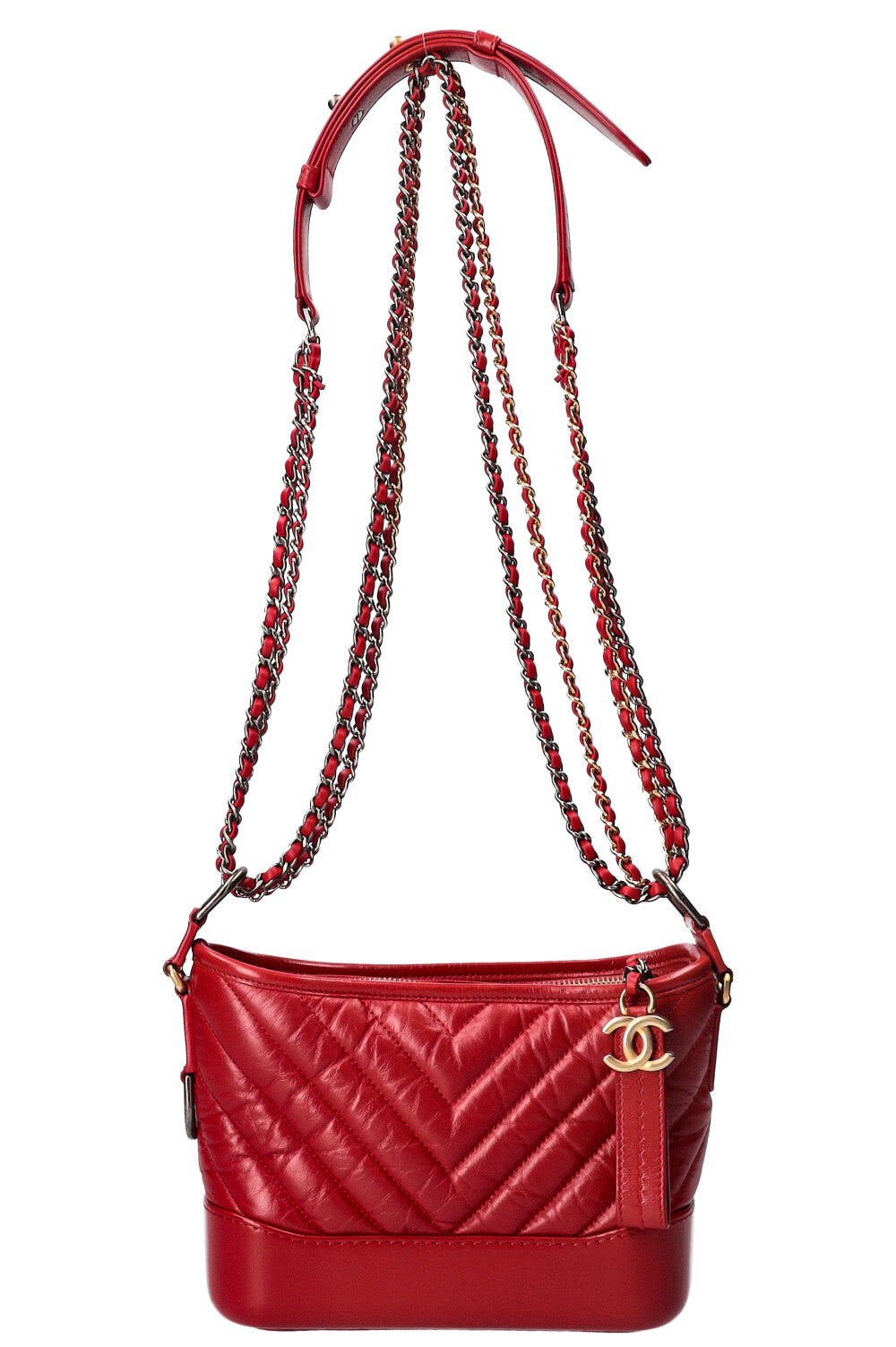 CHANEL Small Gabrielle Bag Chevron Red