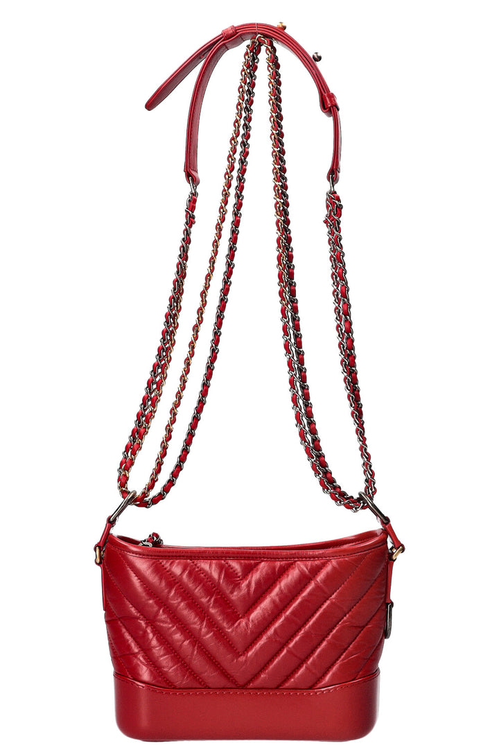 CHANEL Small Gabrielle Bag Chevron Red