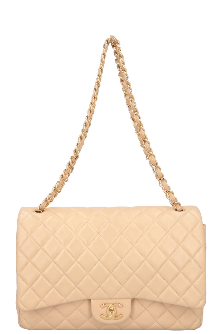 CHANEL Maxi Double Flap Bag Beige