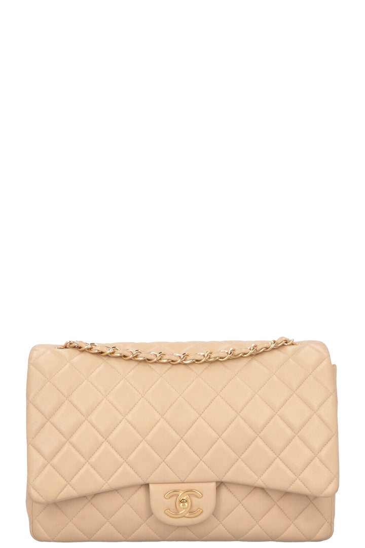 CHANEL Maxi Double Flap Bag Beige