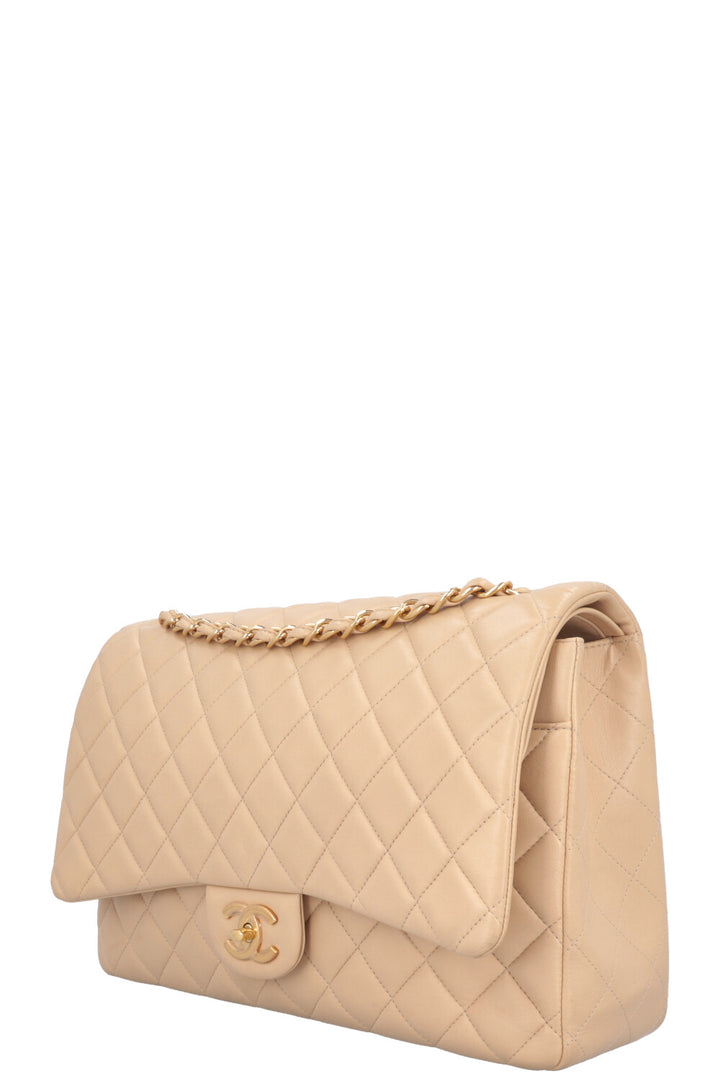 CHANEL Maxi Double Flap Bag Beige