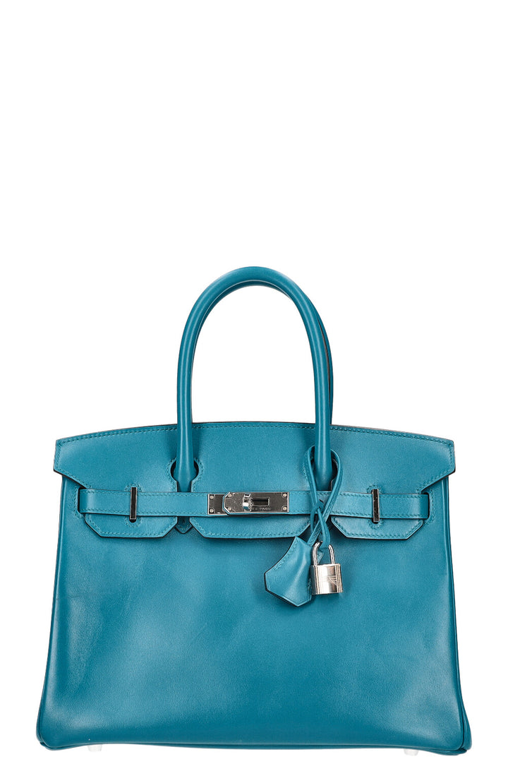 HERMÈS Birkin 30 Veau Tadelakt Bleu Izmir