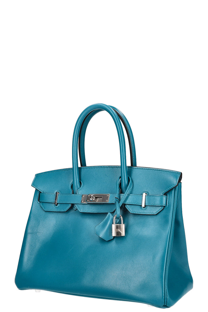 HERMÈS Birkin 30 Veau Tadelakt Bleu Izmir