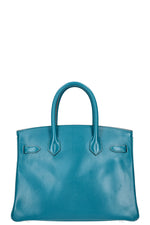 HERMÈS Birkin 30 Veau Tadelakt Bleu Izmir