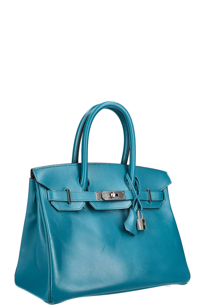 HERMÈS Birkin 30 Veau Tadelakt Bleu Izmir