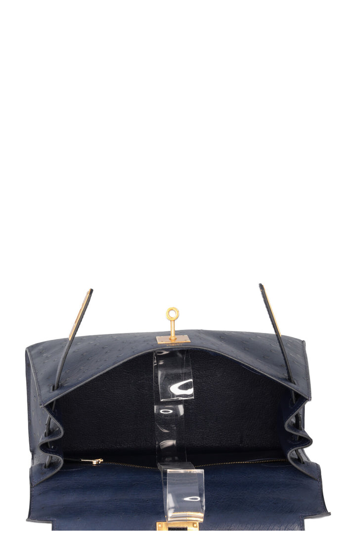 HERMÈS Kelly 28 Autruche Bleu Iris