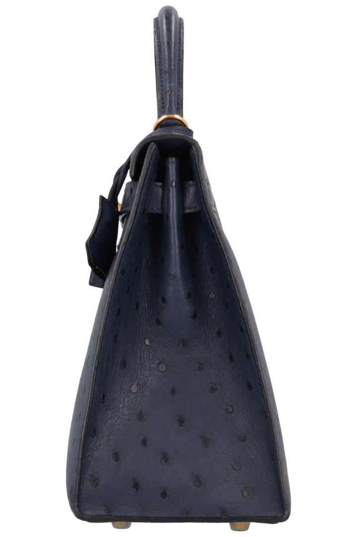 HERMÈS Kelly 28 Autruche Bleu Iris