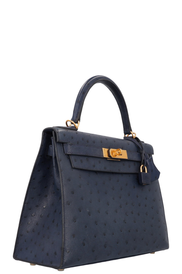 HERMÈS Kelly 28 Autruche Bleu Iris
