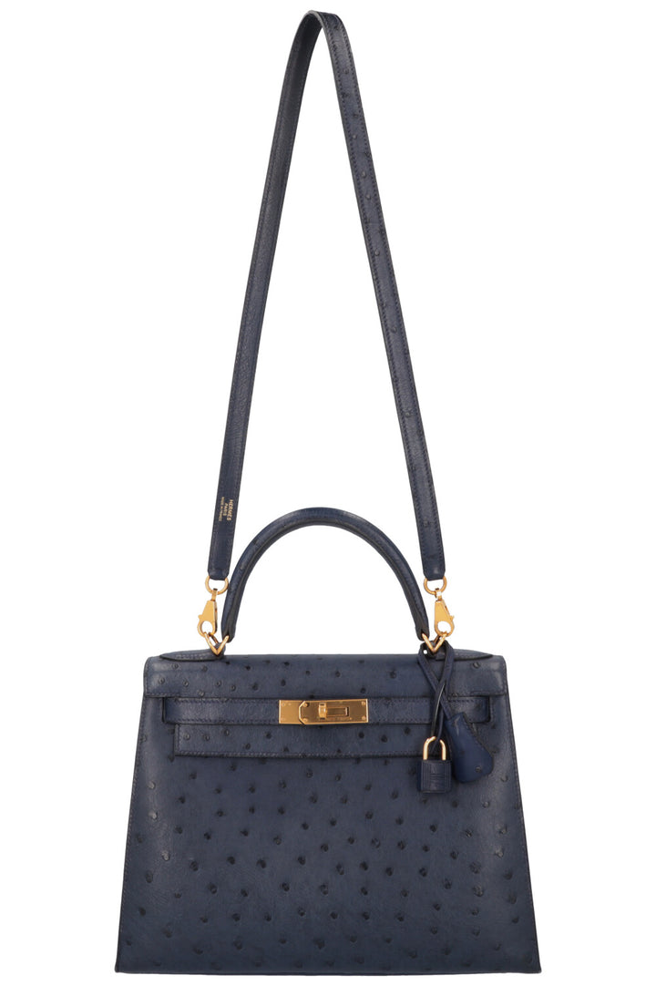 HERMÈS Kelly 28 Autruche Bleu Iris