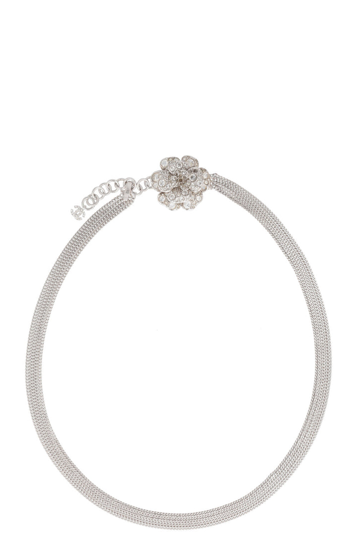CHANEL 2005 Camelia Crystal Belt Silver