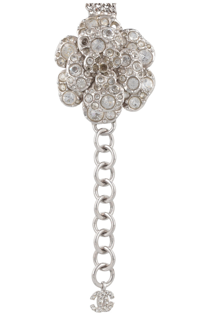 CHANEL 2005 Camelia Crystal Belt Silver