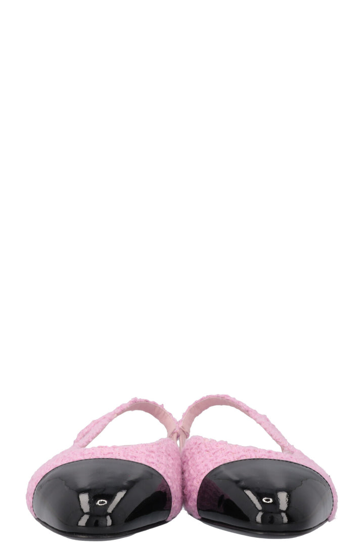 CHANEL Slingback Ballet Flats Tweed Pink