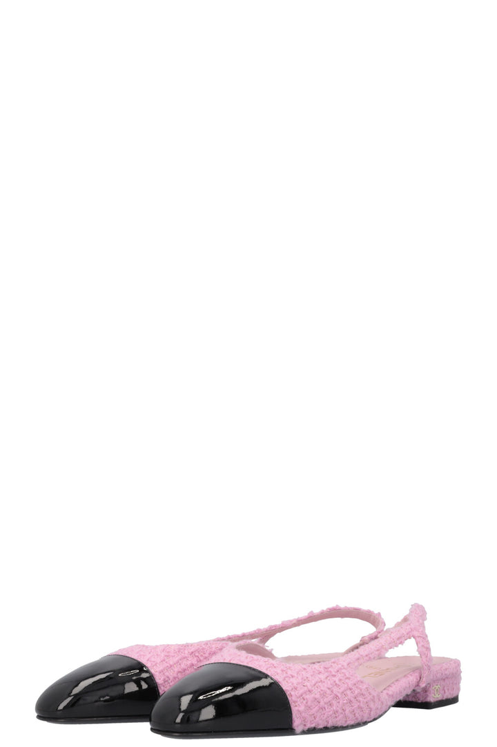 CHANEL Slingback Ballet Flats Tweed Pink