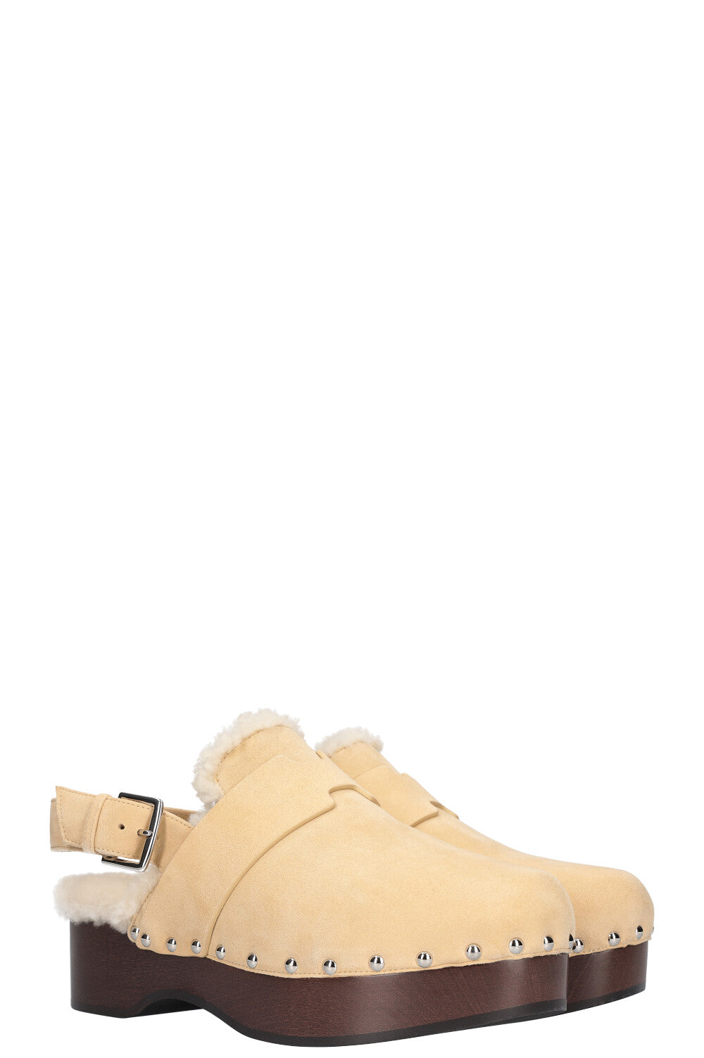 HERMÈS Hermione Shearling Mules Beige