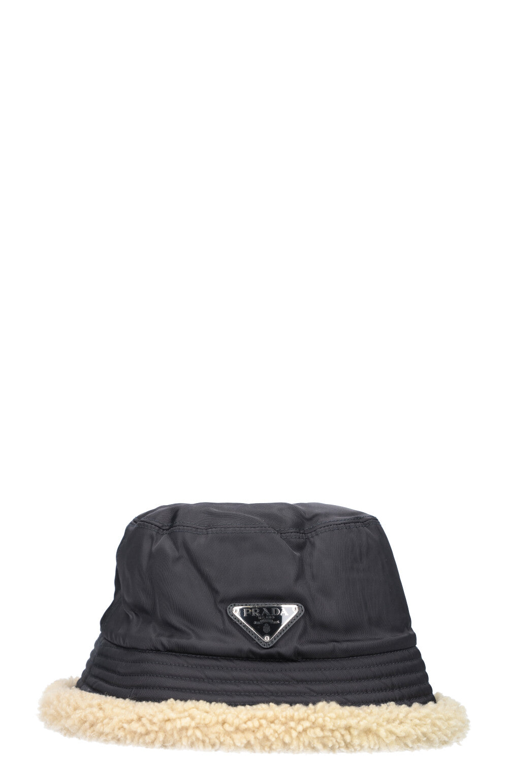 PRADA Bucket Hat with Shearling Lining Nylon Black