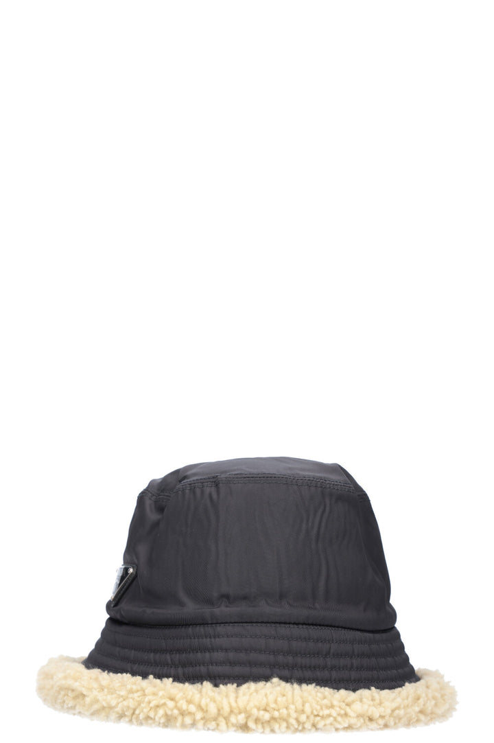 PRADA Bucket Hat with Shearling Lining Nylon Black