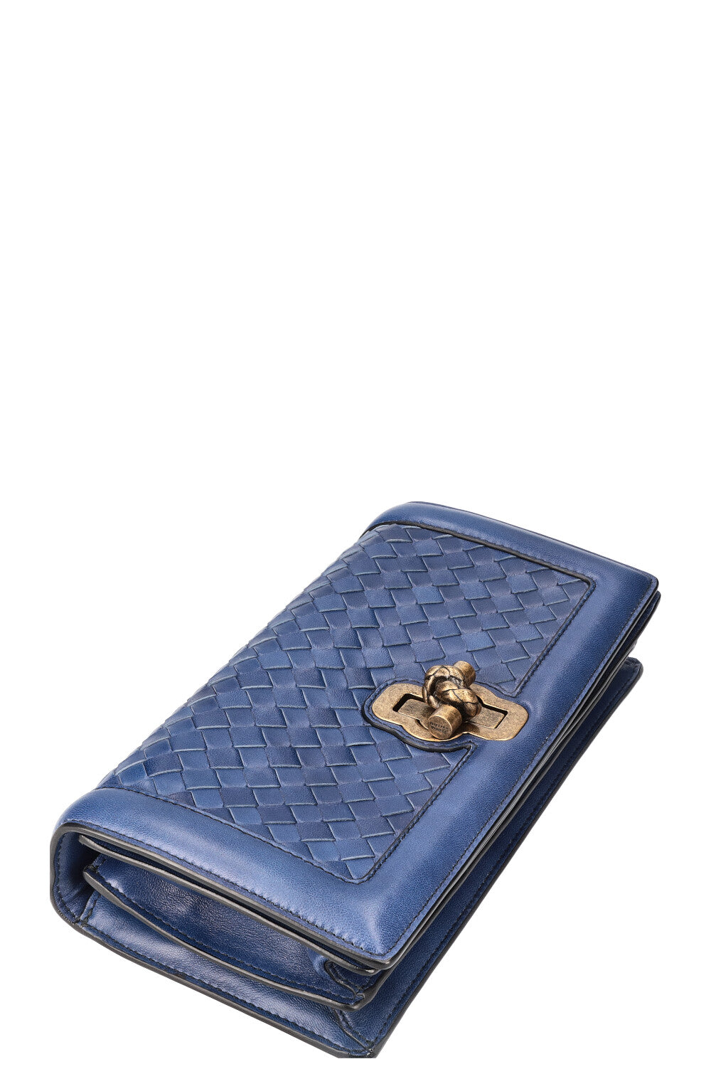 BOTTEGA VENETA Olimpia Knot Clutch Intrecciato Blue