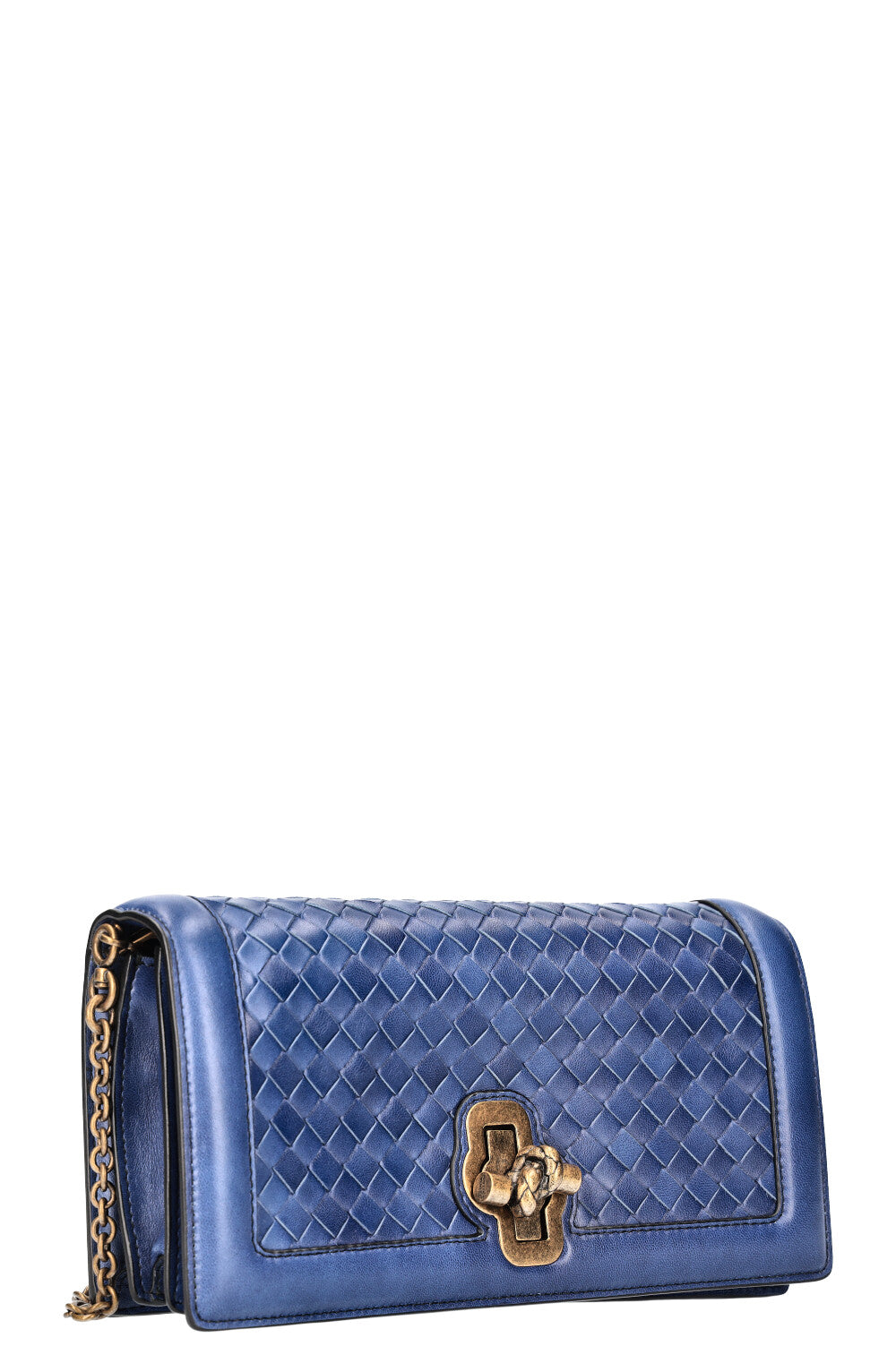 BOTTEGA VENETA Olimpia Knot Clutch Intrecciato Blue